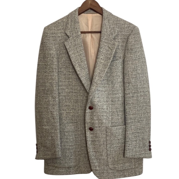 Vintage Harris Tweed Sport Coat Mens 40S Light Grey Tan Wool Blazer Jacket - Picture 2 of 15